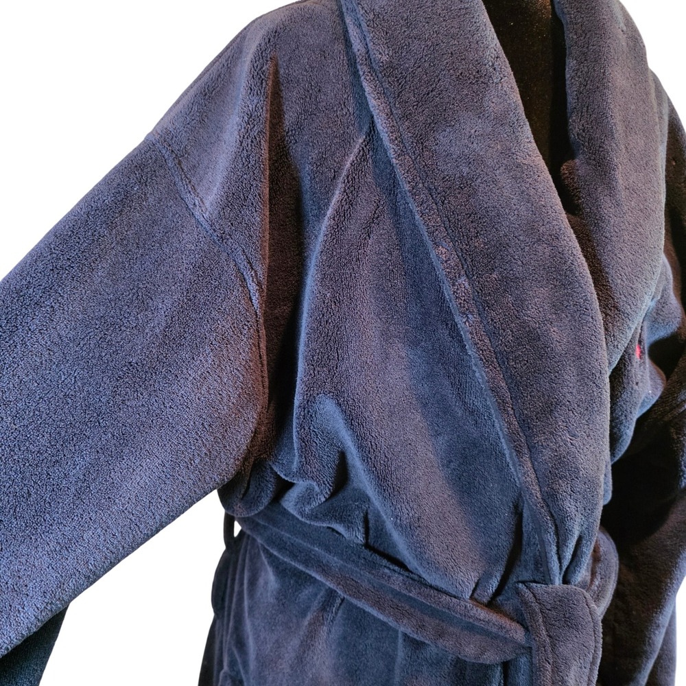 Polo Ralph Lauren Shawl Collar Navy Blue Fleece Robe Unisex One Size Plush - Picture 4 of 7